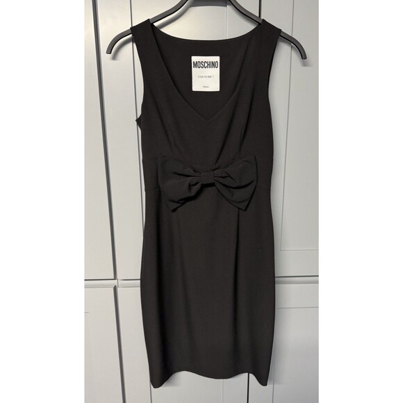 Moschino Black Couture Bow Front Dress Size 6 Side Zip Sleeveless Formal Party - Picture 2 of 14